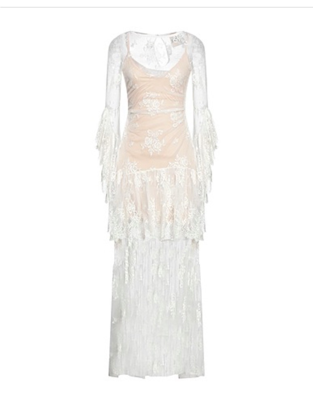Sheer White Lace Maxi Dress with Nude Slip